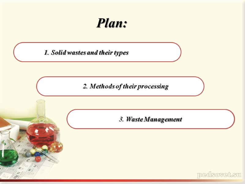 1. Solid wastes and their types 3. Қалдықтарды жою шаралары  2. Methods of